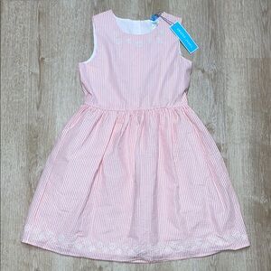 NWT Draper James Pink White Striped Sleeveless Bow Back Dress Girls’ size 12